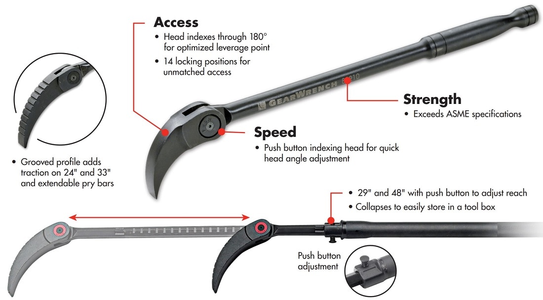GEARWRENCH 21-33.5in. Extendable Indexing Pry Bar 82220 - The Home